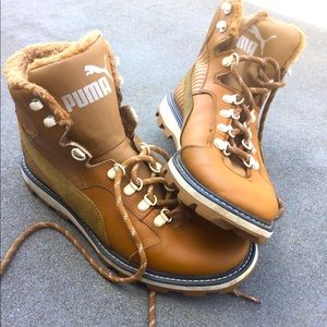 PUMA Brown Sherpa lined lace up boots